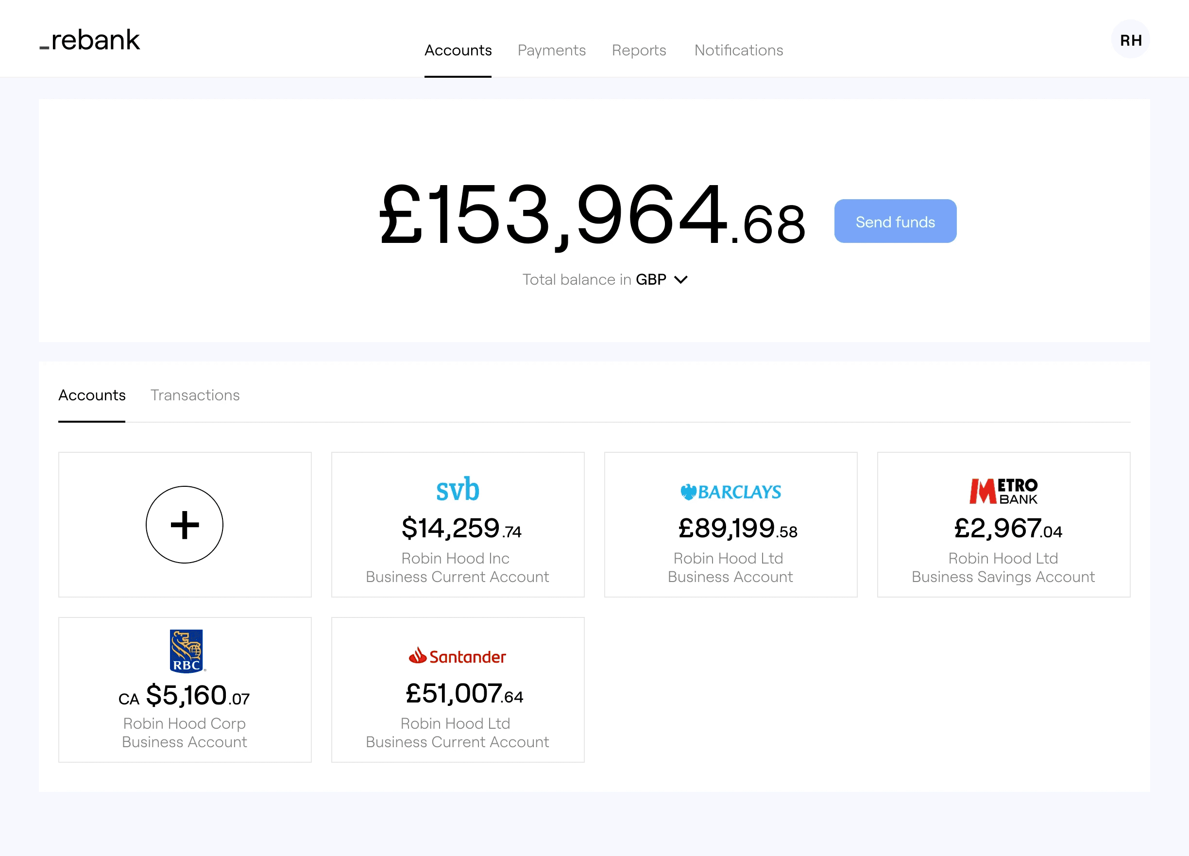 Screenshot of Rebank dashboard