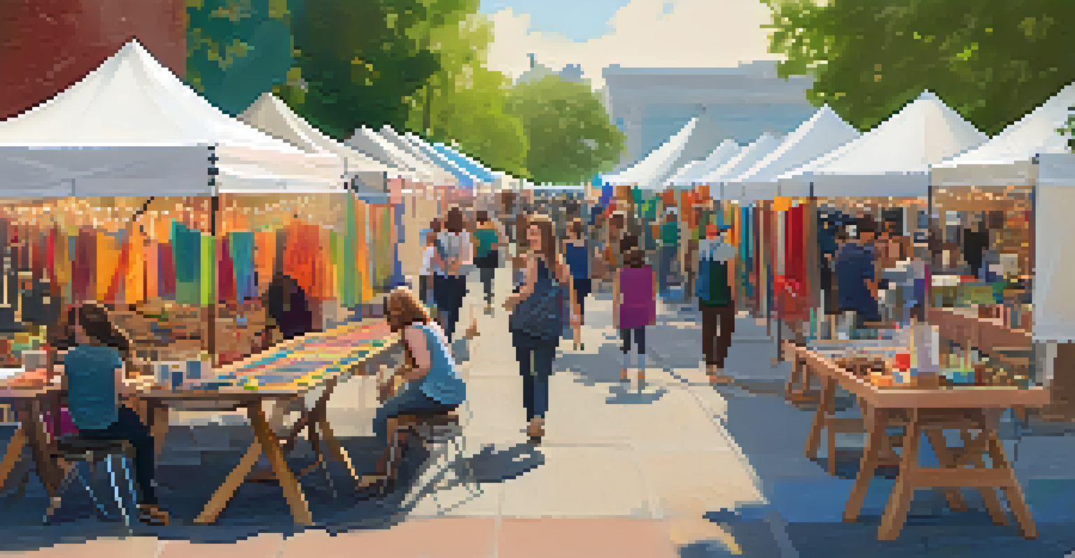 A bustling marketplace at the Renegade Craft Fair, featuring local artisans, handmade crafts, and families enjoying workshops in a festive setting.