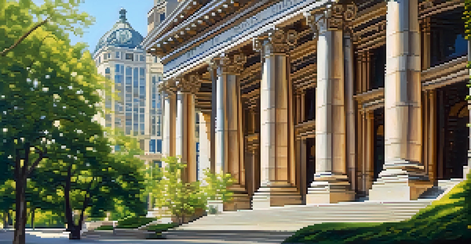 Detailed view of the Chicago Public Library showcasing its Beaux-Arts architecture with intricate carvings and columns under warm sunlight.