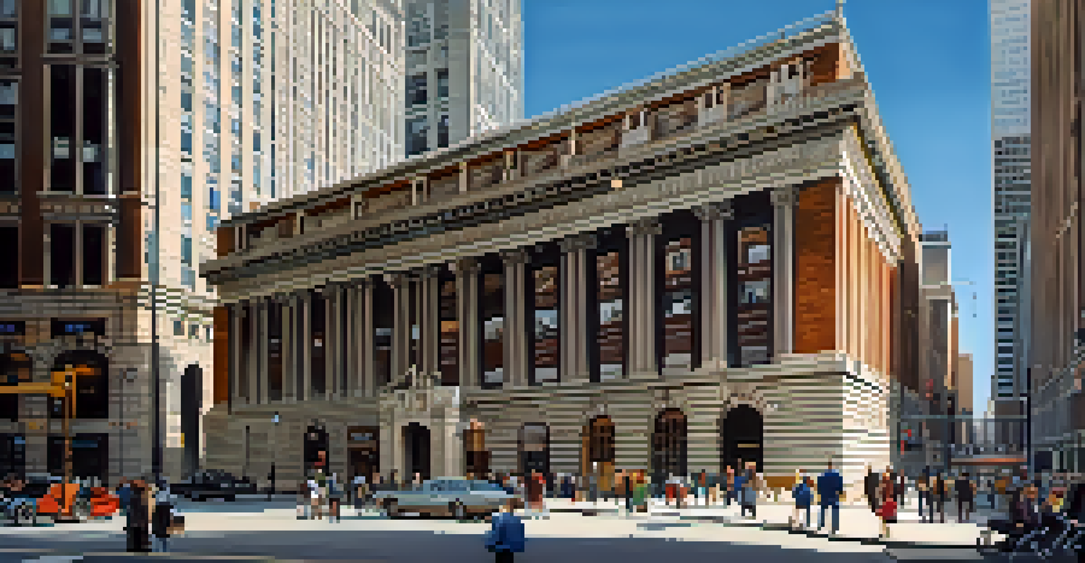 The Chicago History Museum with its impressive architecture, surrounded by visitors and informational plaques.