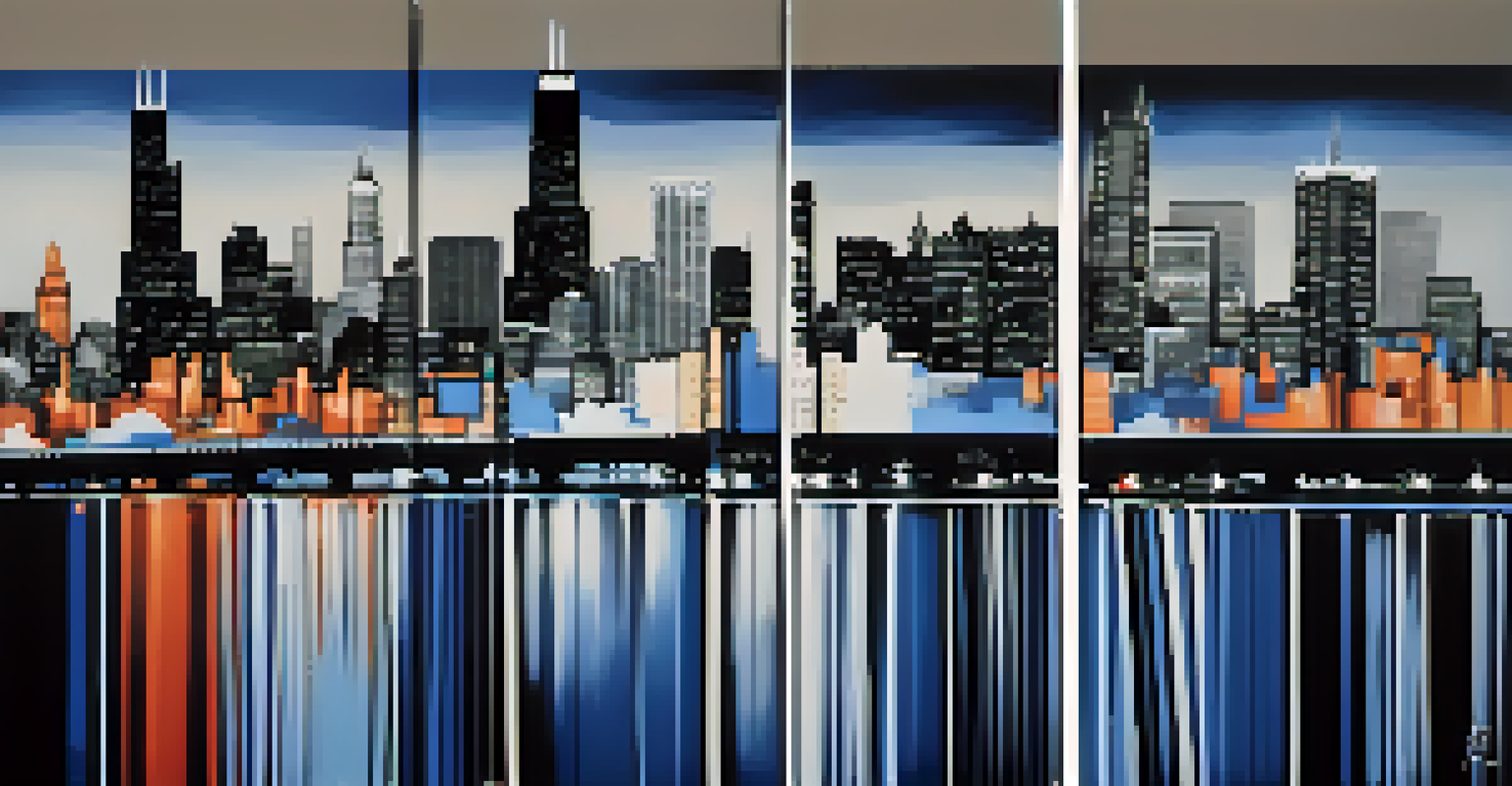 A split image of the Chicago skyline with Cubs colors on the north side and Sox colors on the south side, representing the Crosstown Classic rivalry.