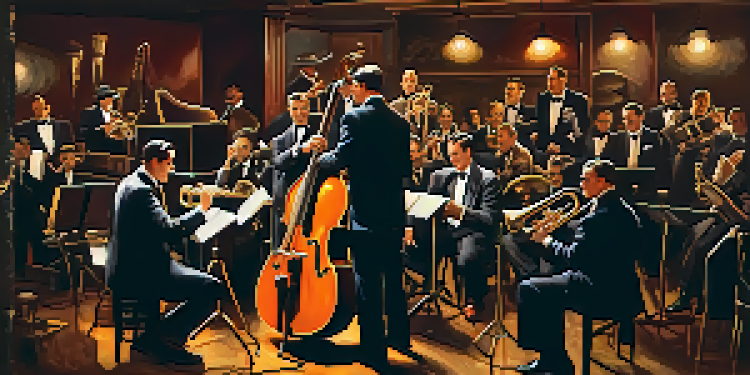 A vibrant jazz club in Chicago during the 1920s with musicians and an engaged audience, capturing the essence of the era.