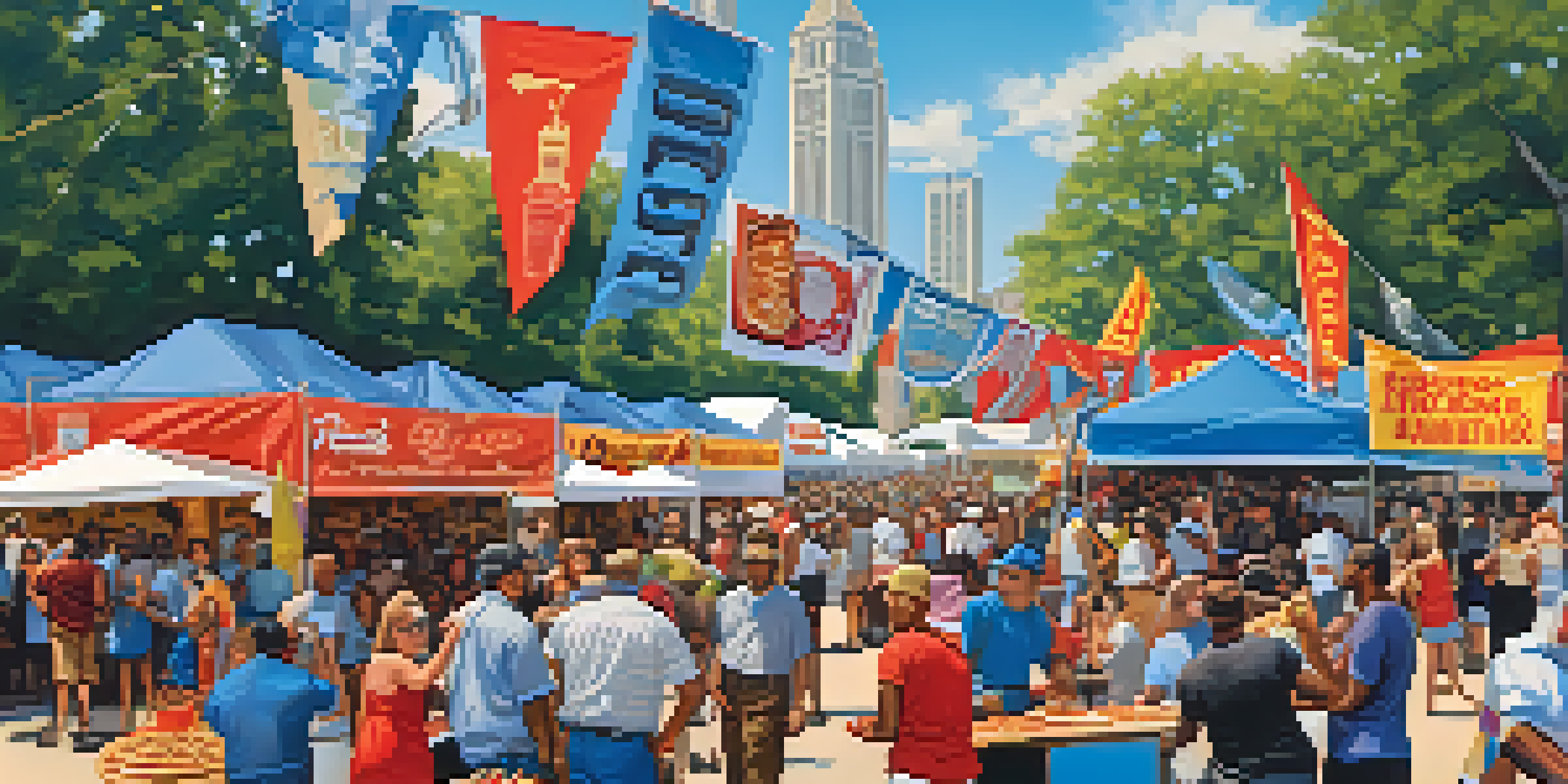 A lively outdoor festival scene with people enjoying music and food in Grant Park, Chicago.