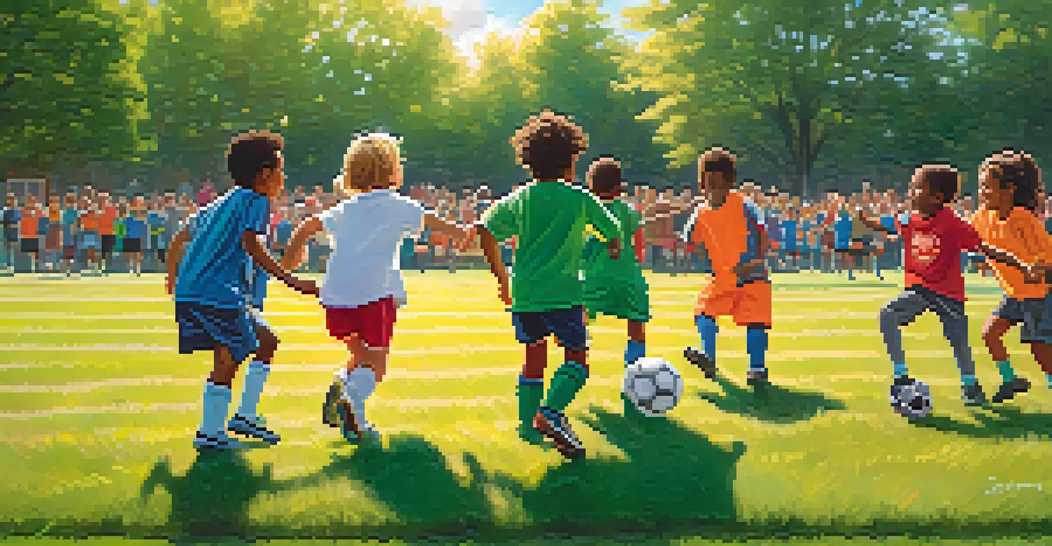 Children playing soccer in a park, surrounded by supportive parents and community members in Chicago.