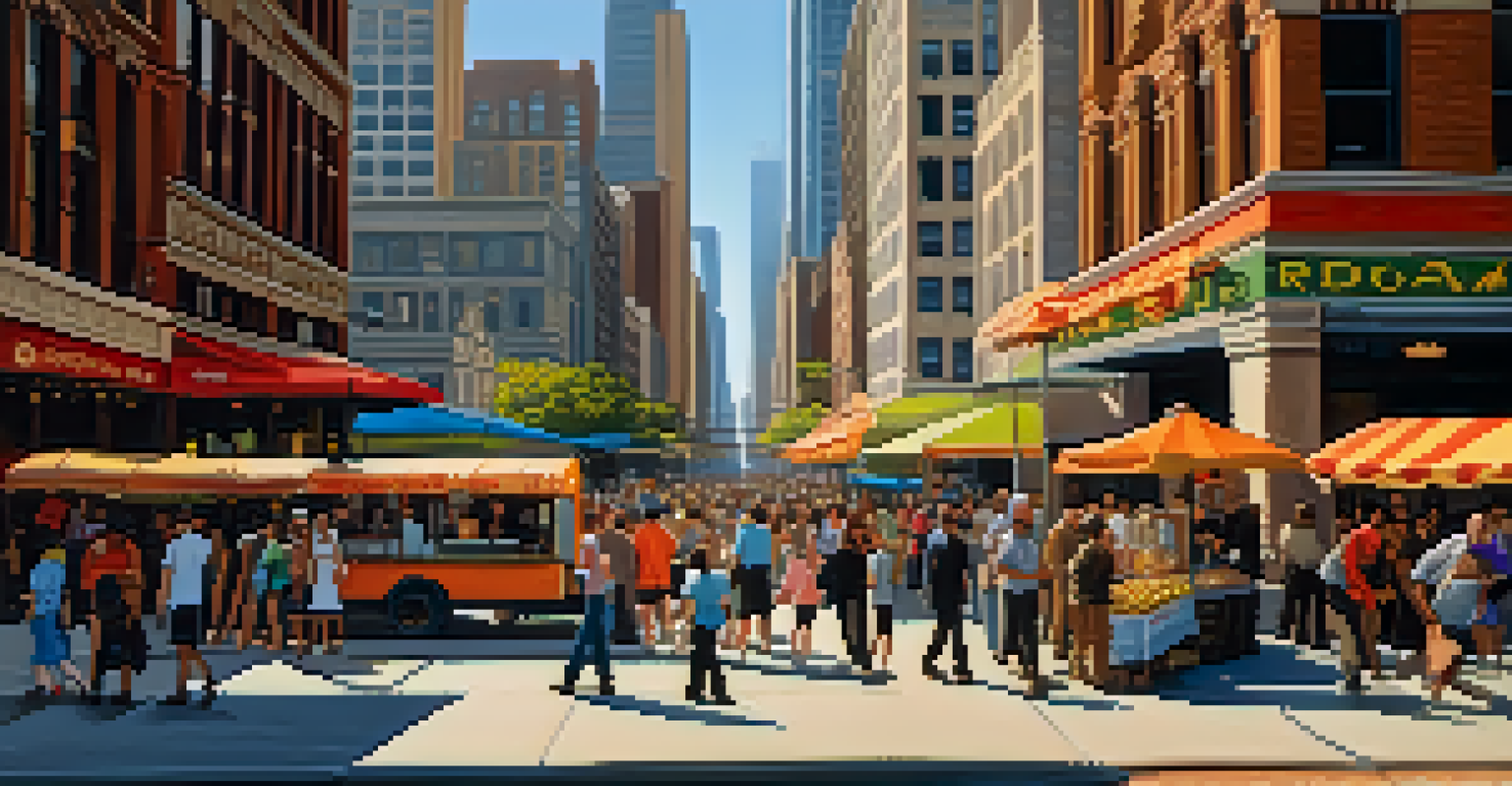 A bustling Chicago street scene with diverse pedestrians and historic buildings.