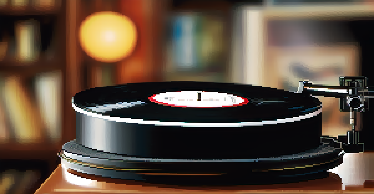 A close-up of a spinning vinyl record on a turntable with an artistic album cover, highlighting the classic charm of jazz music.