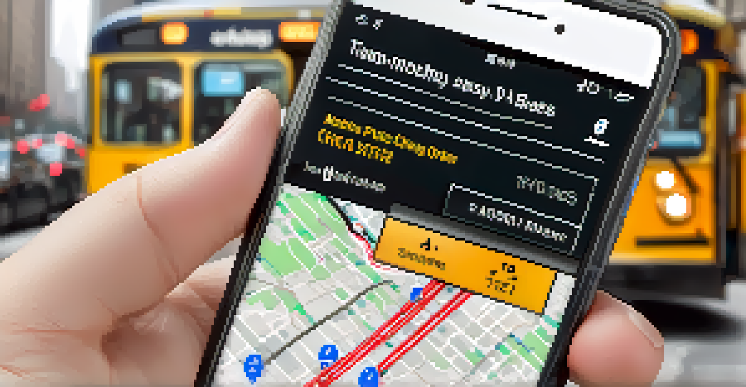 Close-up of a smartphone with a transit app showing a map of Chicago's public transportation options.