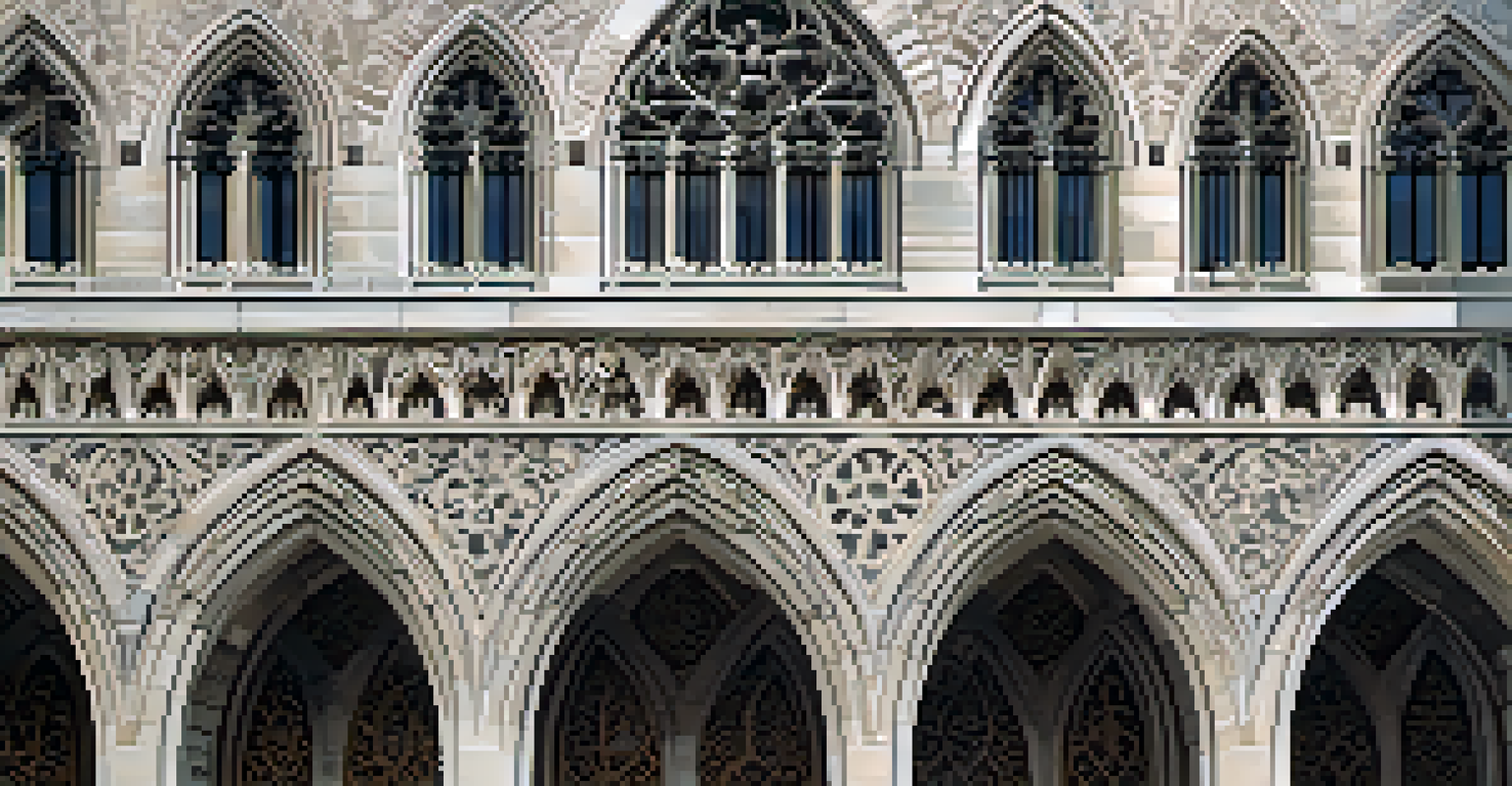 Detailed stone carvings and majestic arches of the Harper Memorial Library at the University of Chicago, illuminated by soft natural light.