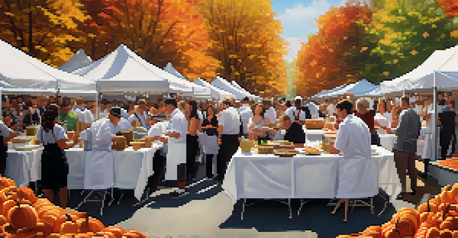 An outdoor scene at the Chicago Gourmet food festival with chefs and attendees enjoying the culinary experience.