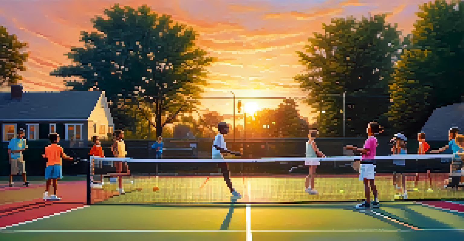 Children of diverse backgrounds playing tennis together in a Chicago neighborhood.