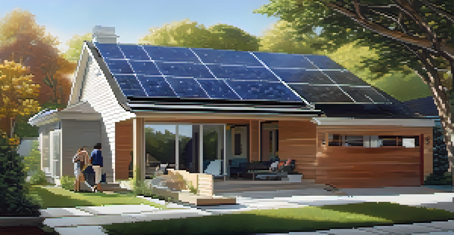A close-up of solar panels installed on a Chicago home with energy-efficient features in the background.