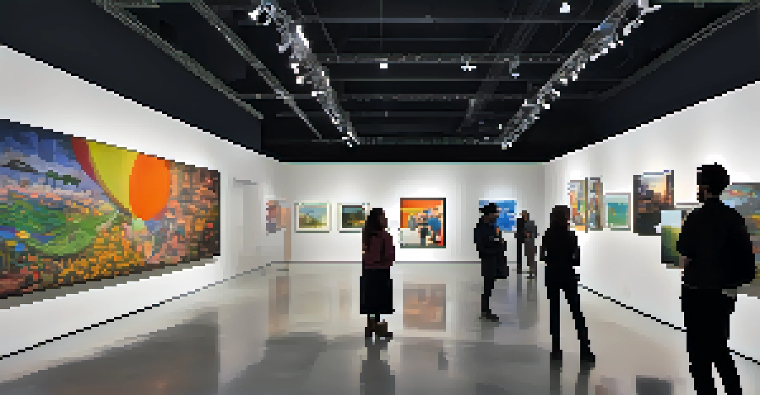 Visitors exploring a multimedia installation inside the Museum of Contemporary Art, with modern artworks and vibrant lighting.