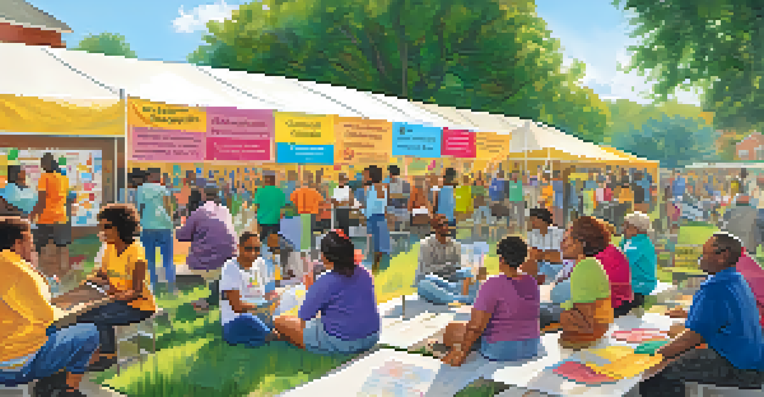 A community health workshop outdoors with participants engaging in wellness activities and discussions.