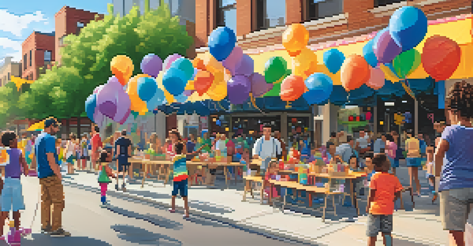 A family-friendly area at Chicago Pride Fest with children doing arts and crafts, surrounded by colorful decorations and parents supervising.