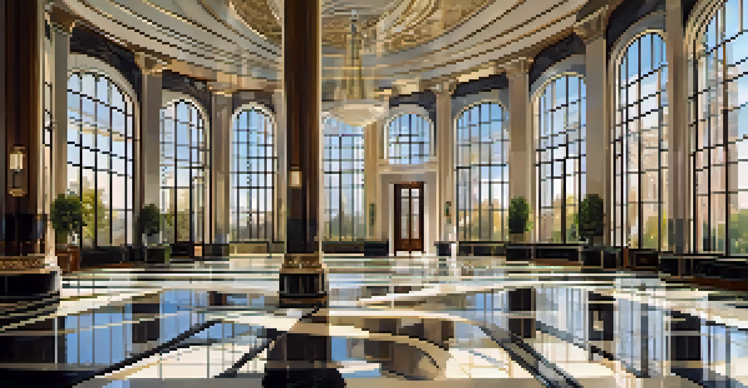 An interior view of the Palmolive Building showcasing its Art Deco details and natural motifs.