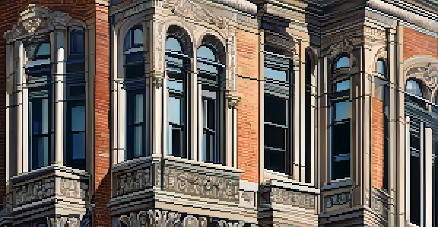 Close-up of a restored historic building in Chicago showcasing architectural details.