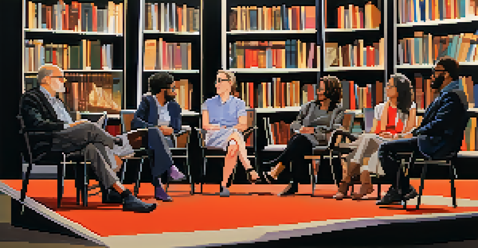A panel discussion at a Chicago book festival with diverse authors engaging with the audience in a warm, inviting setting.