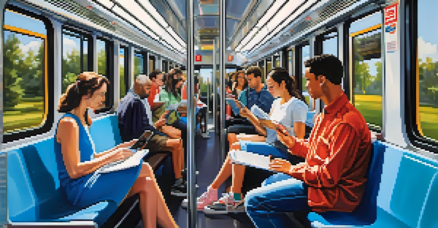 Interior of a CTA train with passengers during busy hours, filled with natural light.