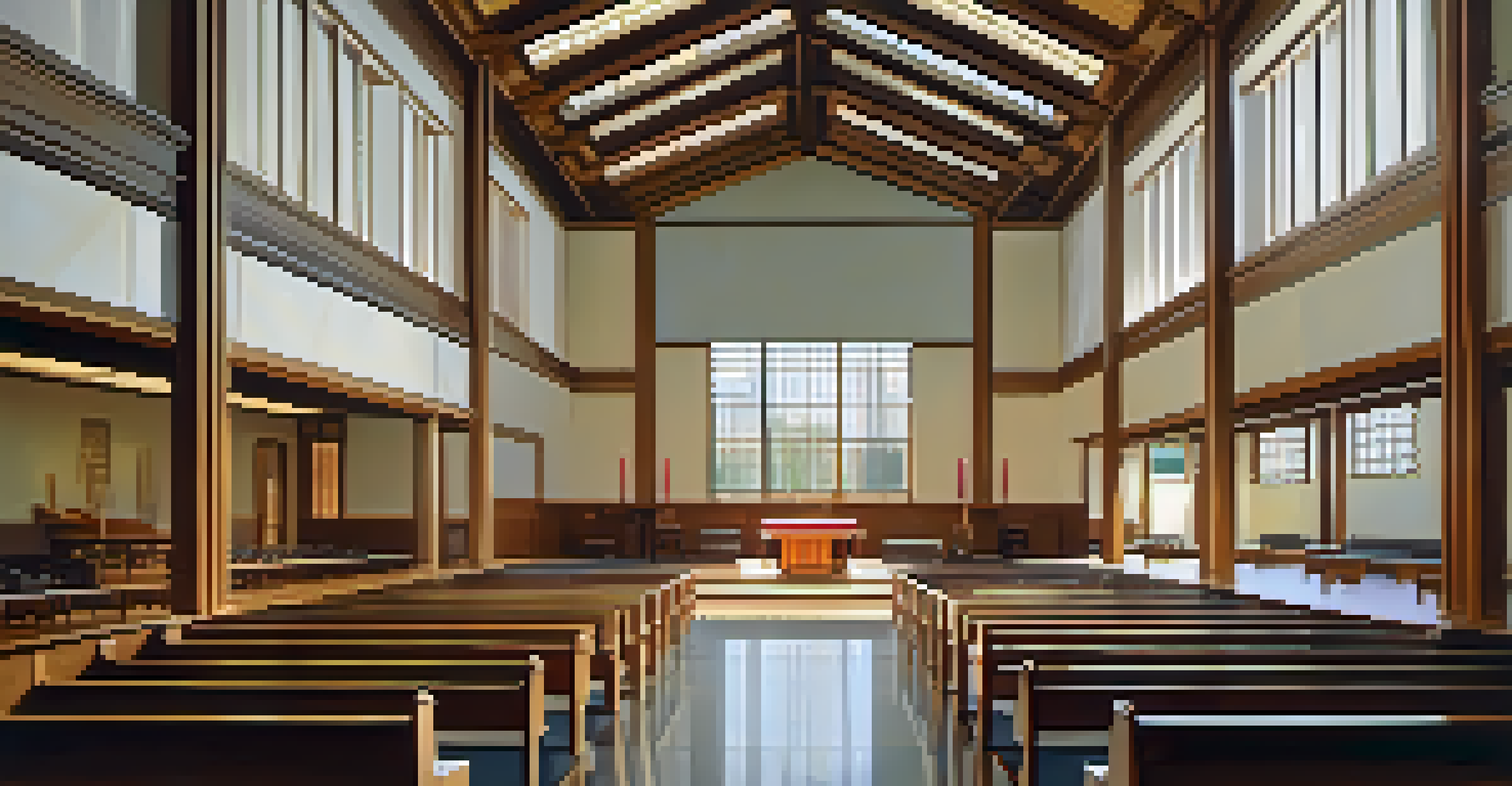 An interior view of Unity Temple, illustrating light-filled spaces and peaceful ambiance.
