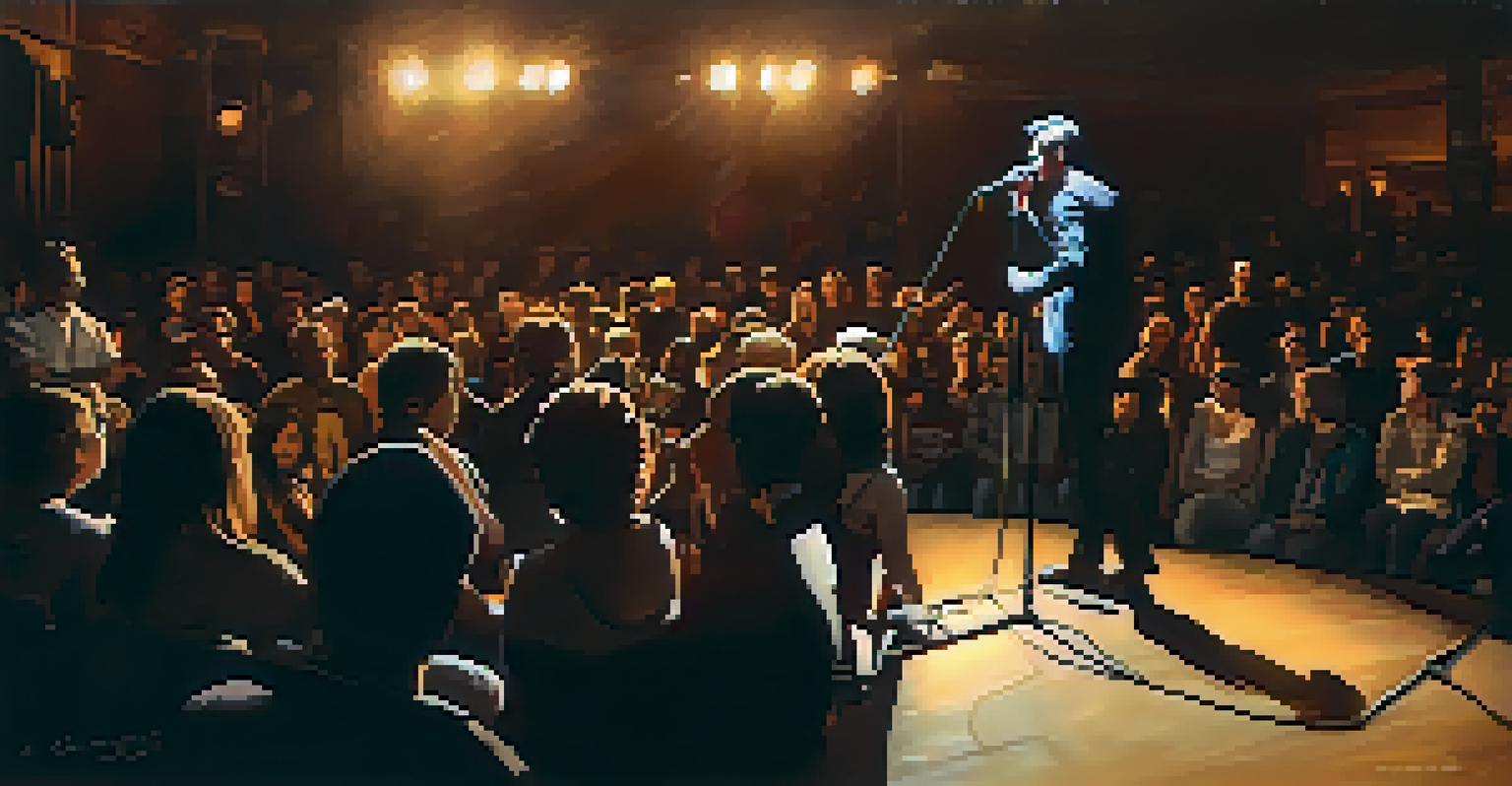 Close-up of an emerging artist performing at Lincoln Hall, with warm lighting and an engaged audience.