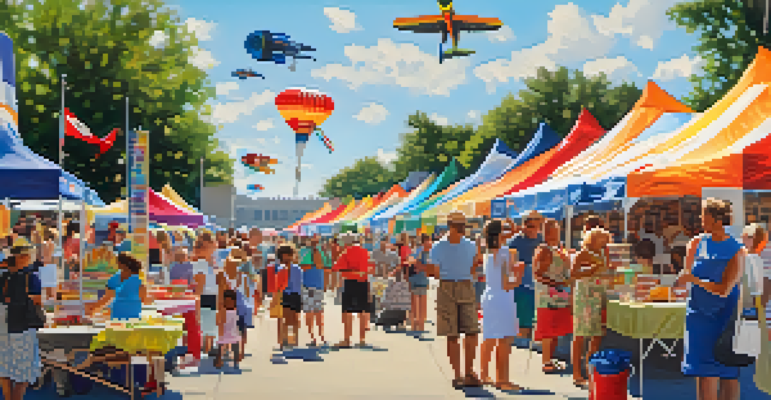 A vibrant scene of local vendors and community members at the Air and Water Show, with families and children enjoying the event.