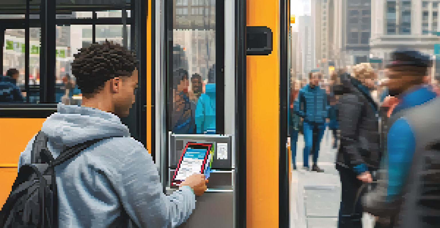 A close-up of a CTA Ventra card being used at a bus stop in Chicago.