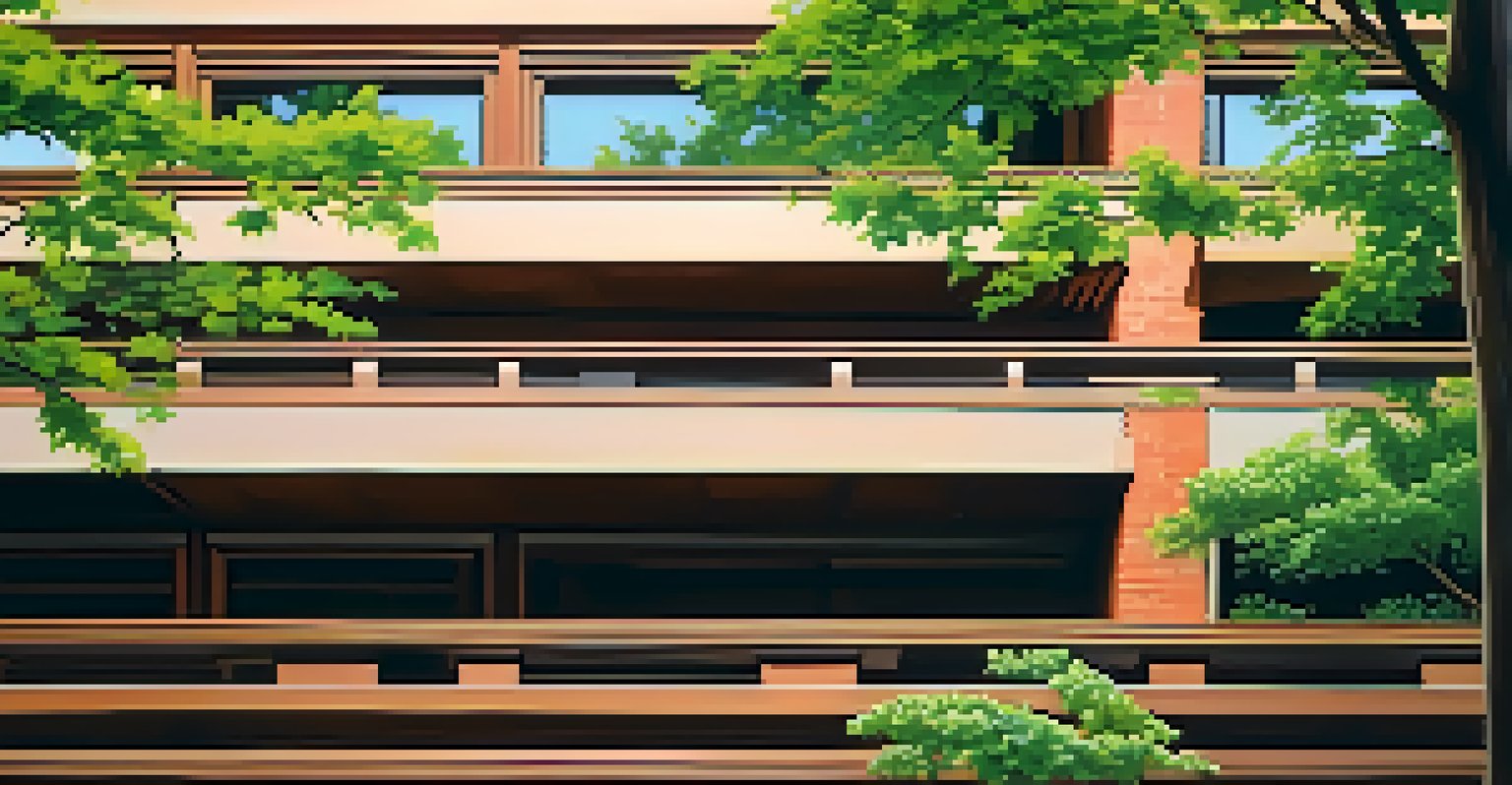 A detailed view of the woodwork and craftsmanship of the Robie House, highlighting its natural materials and design.