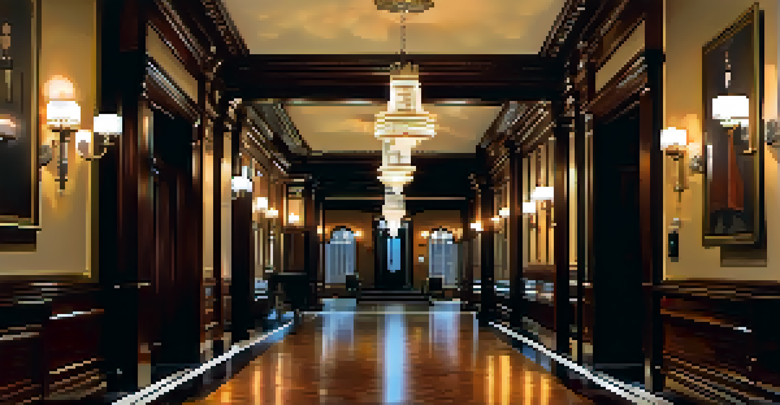 An elegant interior of the Palmer House Hilton with a ghostly silhouette at the end of a lavishly decorated hallway.