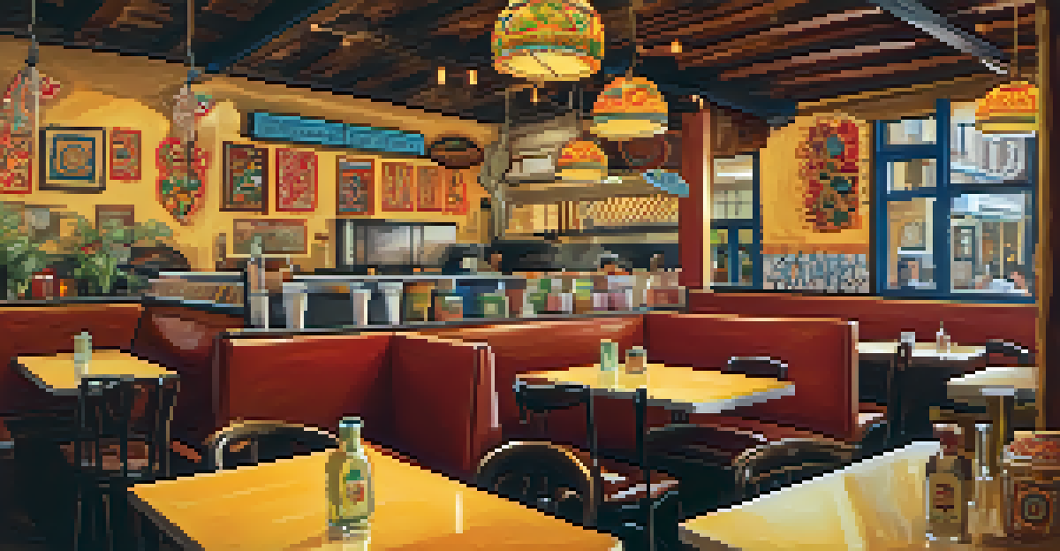 The interior of a Mexican taqueria in Pilsen with diners enjoying food.