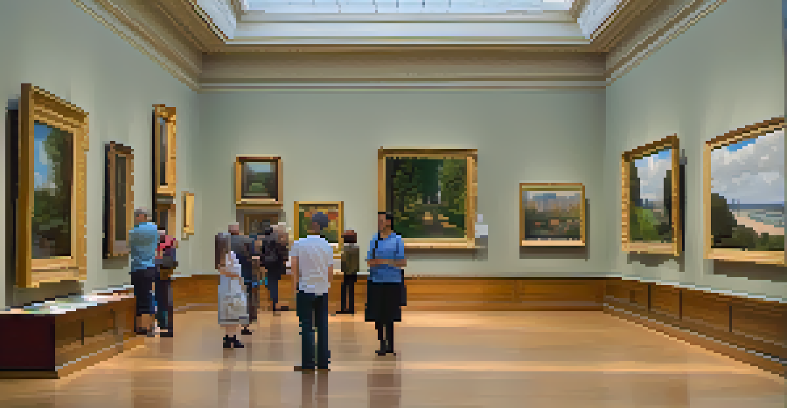 Interior of the Art Institute's Impressionist gallery with natural light illuminating famous artworks and visitors admiring the pieces.