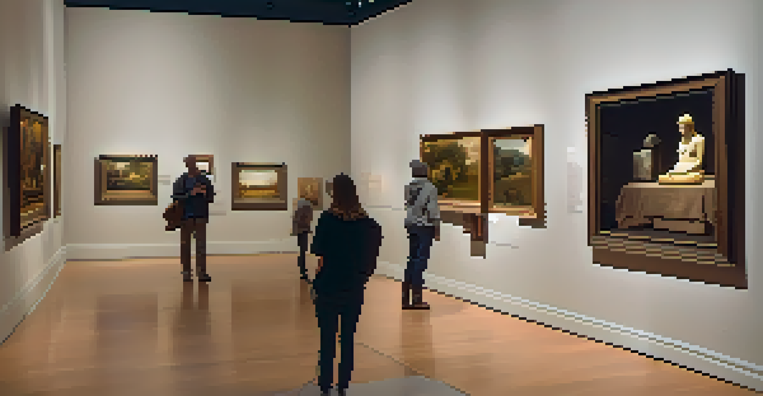 Cozy gallery space in the Smart Museum of Art showcasing ancient artifacts and modern masterpieces under warm lighting.