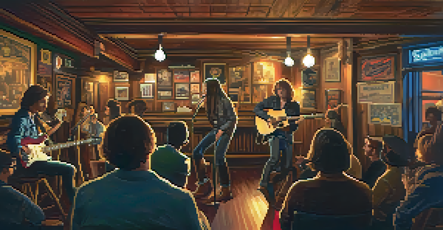 An intimate performance by a young rock band at Schubas Tavern, with close audience interaction.