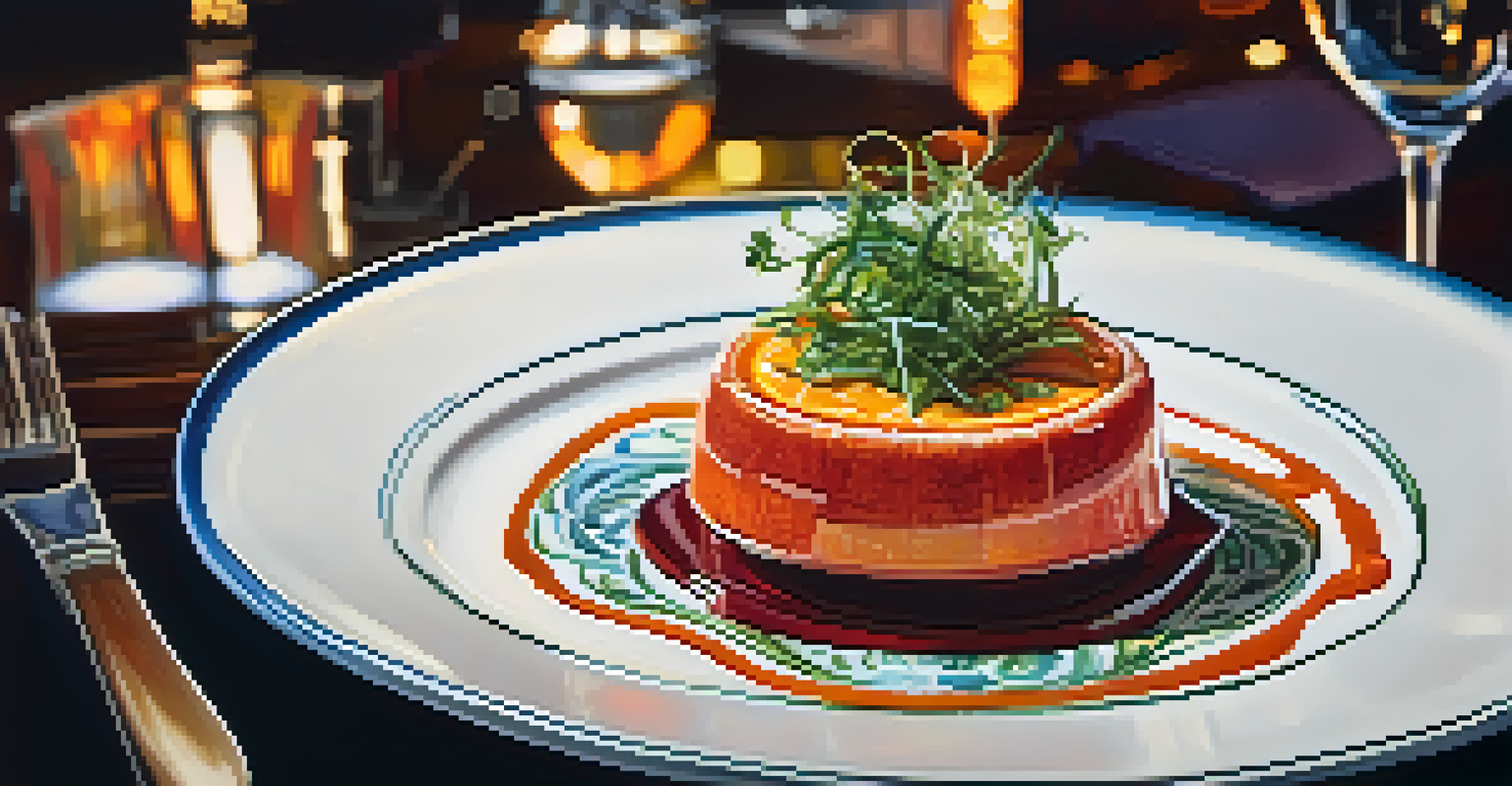 An elegantly plated dish in a River North restaurant, showcasing vibrant colors and artistic presentation, surrounded by stylish decor.