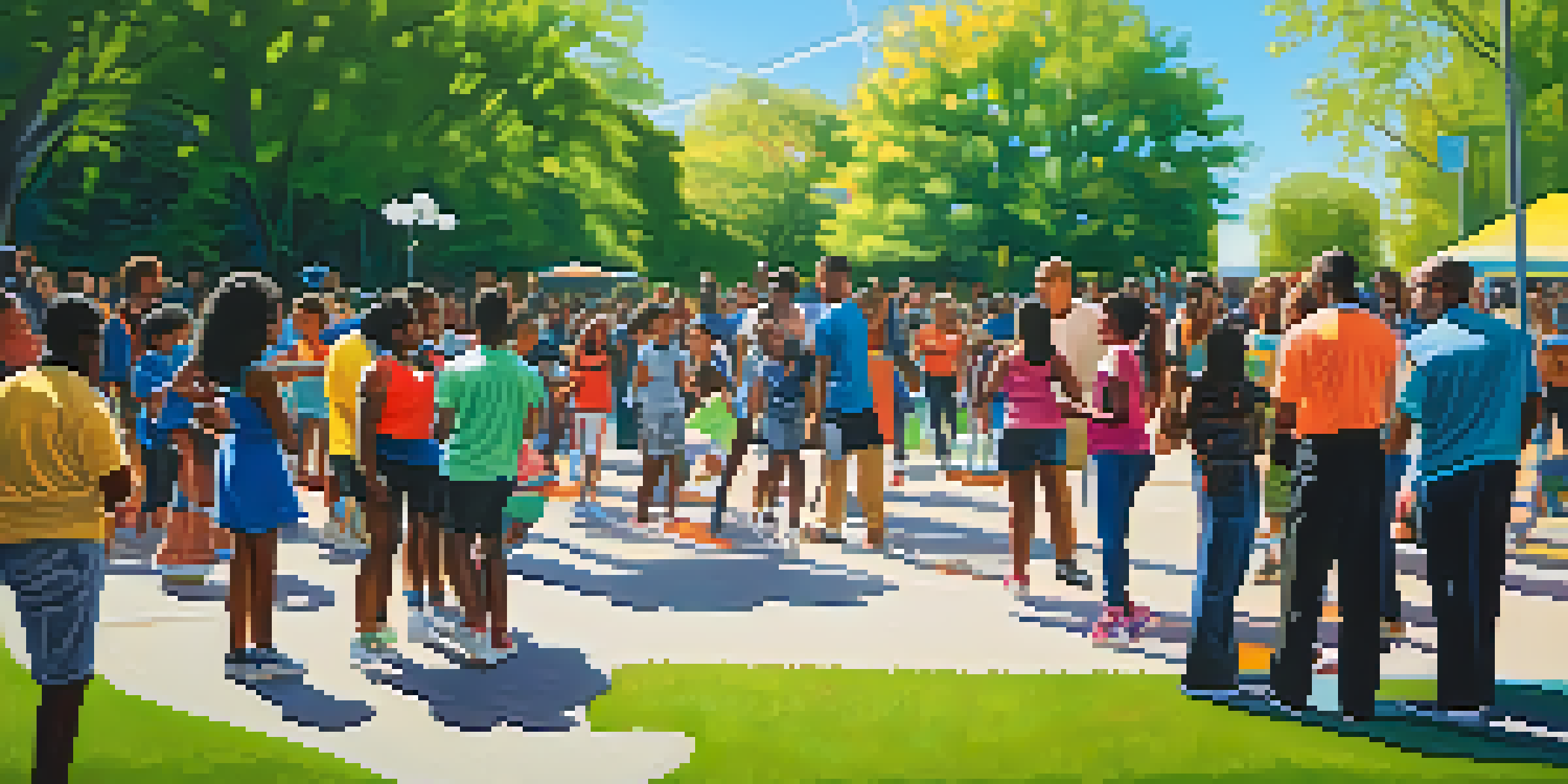 A lively community event in a Chicago park with young people participating in sports, art, and mentorship activities, surrounded by supportive families and local businesses.
