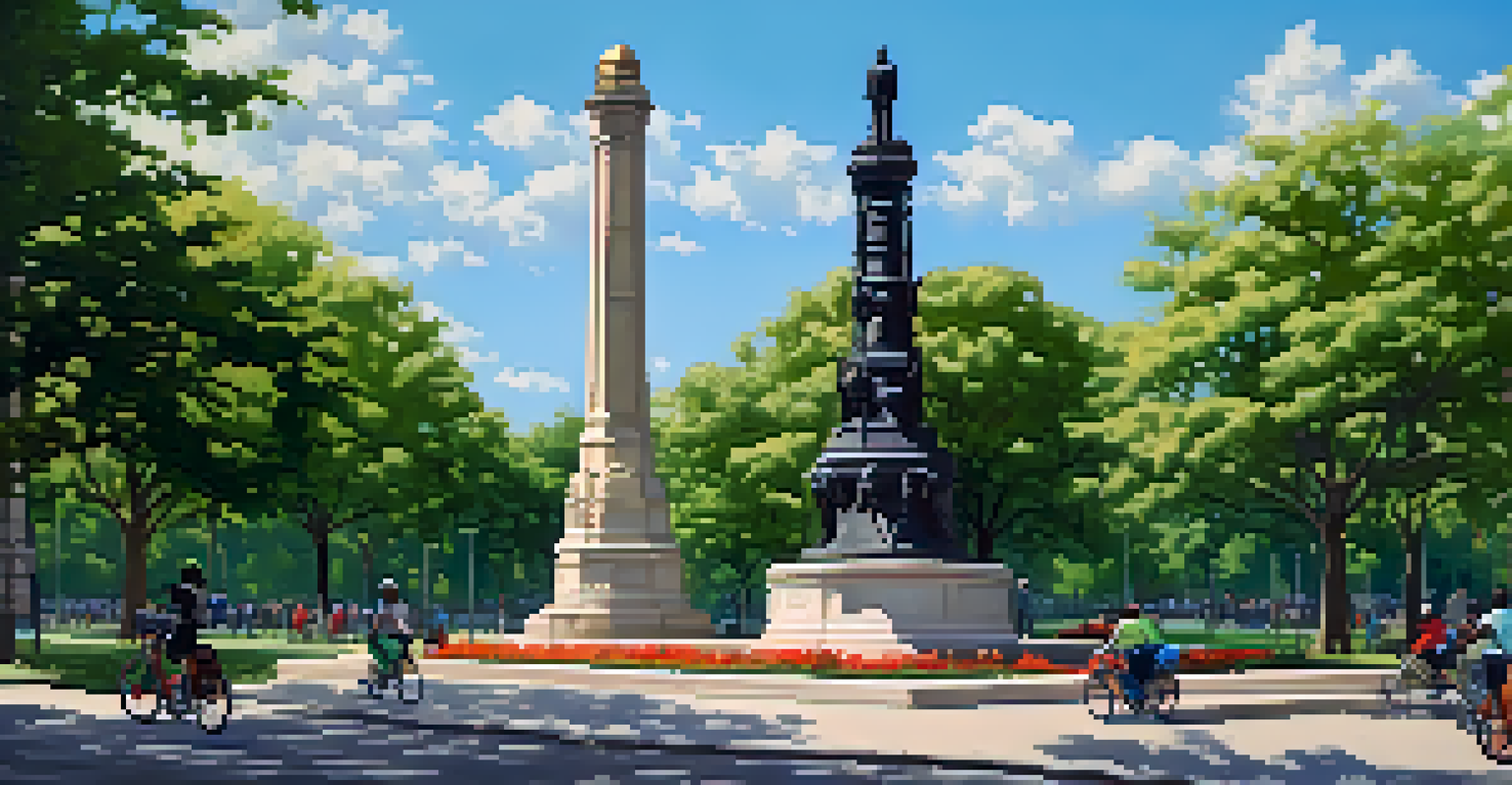 The Victory Monument in Bronzeville, surrounded by greenery, symbolizing strength and resilience.