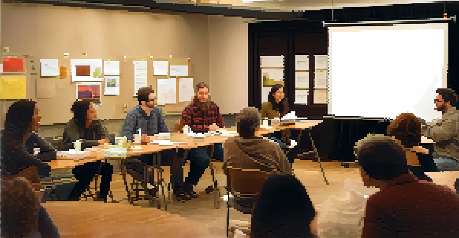 A cozy writing workshop at a Chicago literary festival with writers engaged and an instructor sharing tips in a warmly lit room.