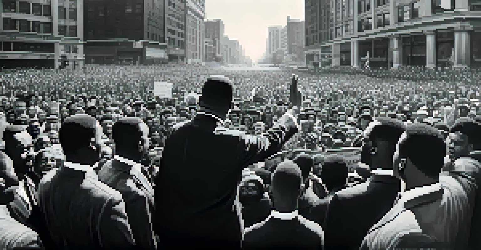 Martin Luther King Jr. delivering a speech in Chicago surrounded by enthusiastic supporters.