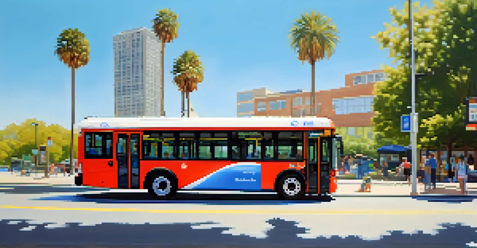 A CTA bus with a kneeling feature parked at a curb, allowing easy access for a wheelchair user. The background shows a clear blue sky and green trees, emphasizing community support for accessible transit.