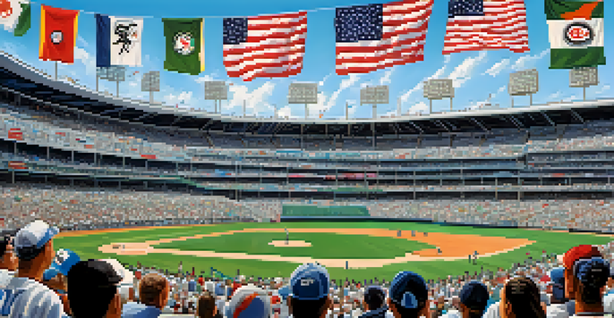 A lively baseball stadium with diverse fans, enjoying a game together, wearing Chicago White Sox merchandise.