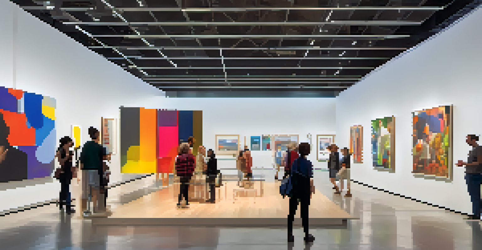 Interior view of the Museum of Contemporary Art with visitors interacting with colorful installations and contemporary artworks.