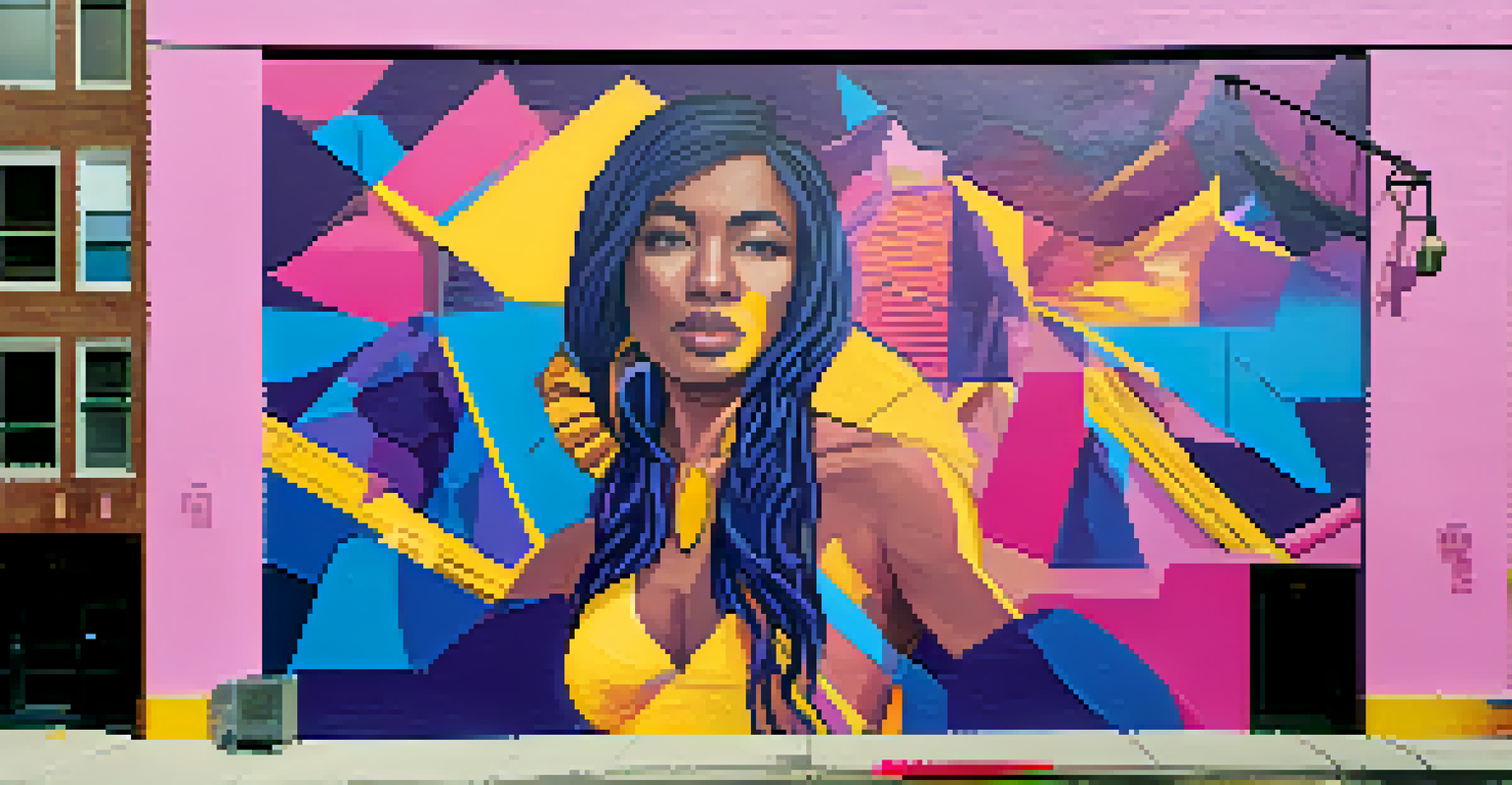 A mural in the West Loop celebrating women's empowerment with diverse women portrayed in strong poses and vibrant colors.