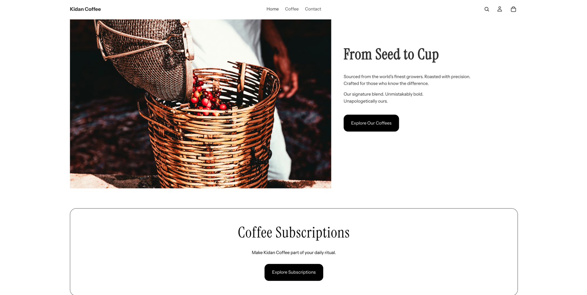 Explore out coffee section - home page 