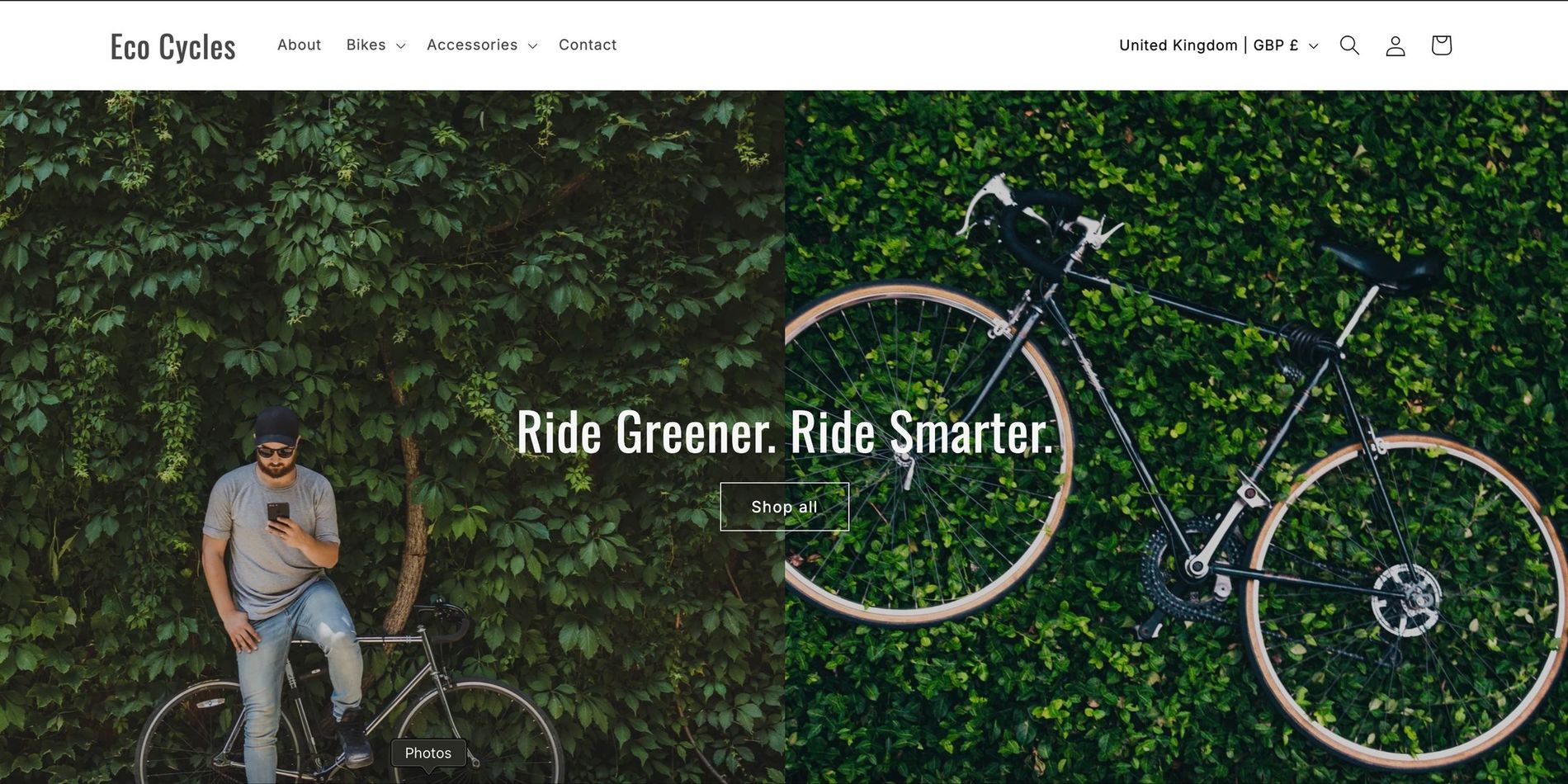 Eco Cycles Shopify storefront