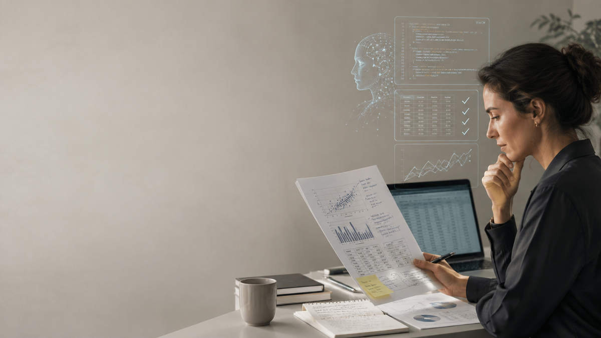Analyst reviewing AI-assisted data analysis