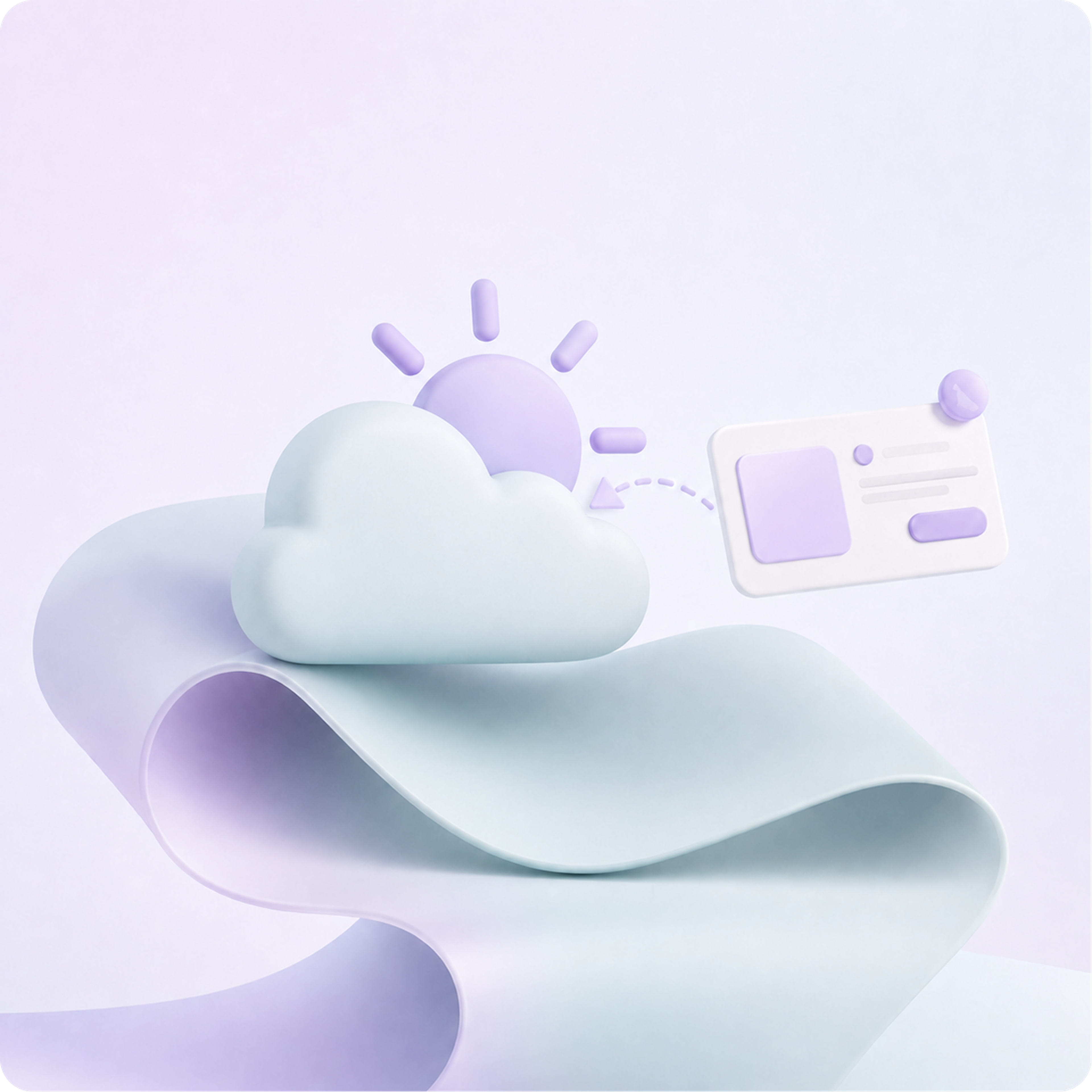 3D illustration of a cloud and a created ad representing how weather conditions are used to deliver a more relevant ad.