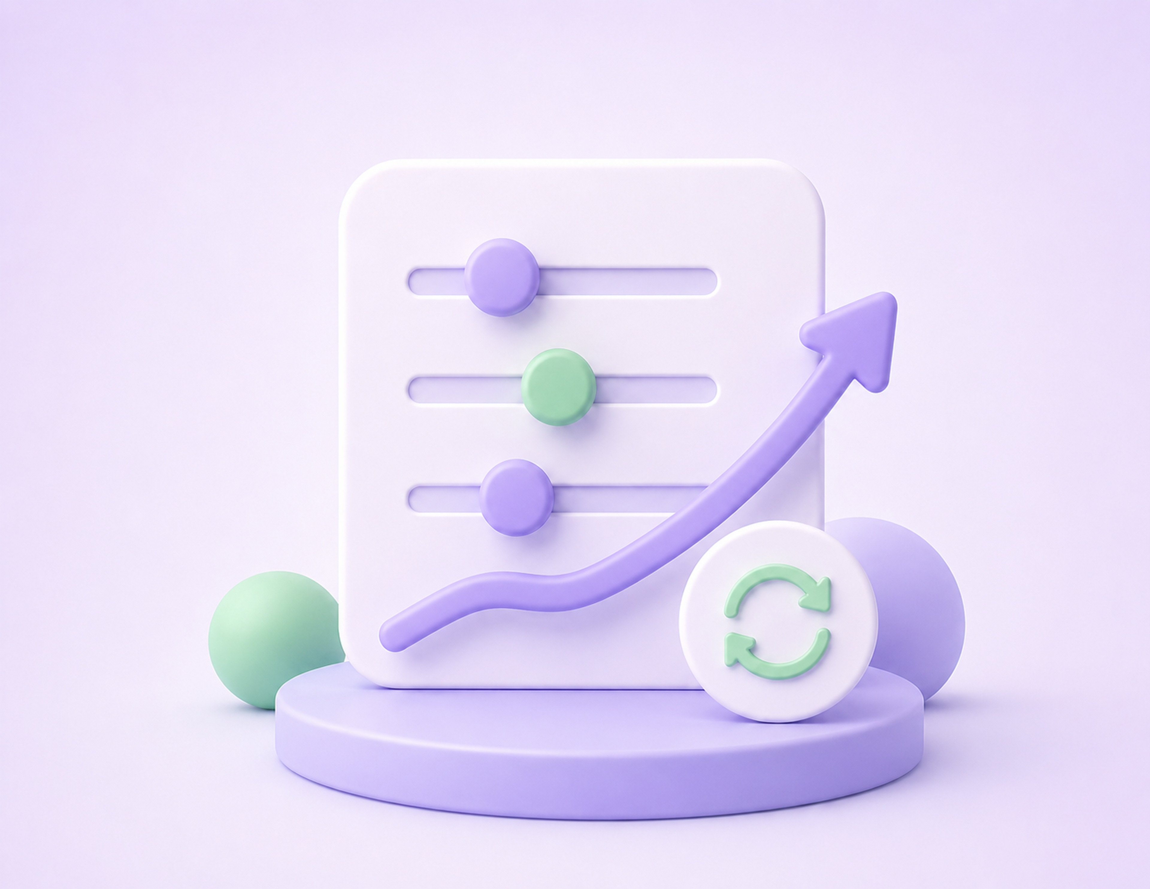 Illustration of adjustment sliders with an upward arrow and refresh icon representing automated performance optimization.