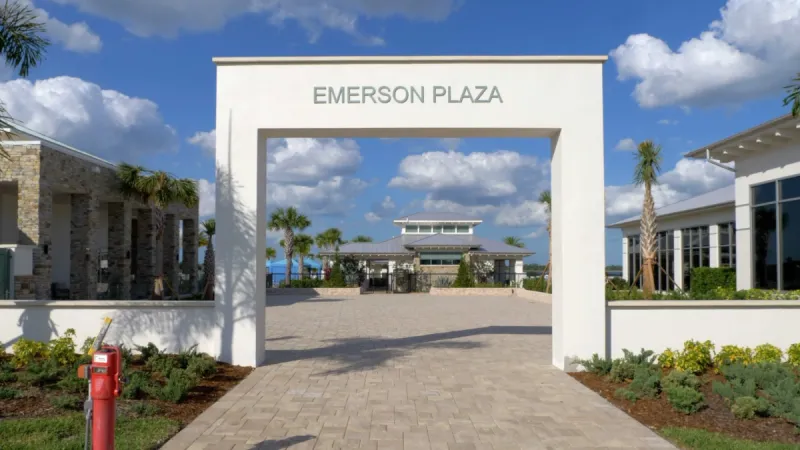 Entryway to Twin Lakes' town square - Emerson Plaza.