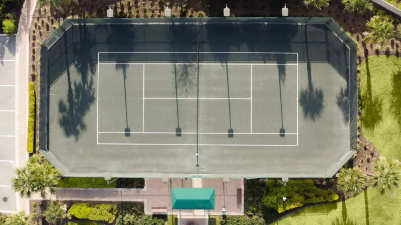 Aerial view of tennis court.