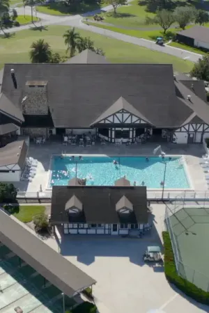 Pool house, pool and clubhouse for the Highland Fairways community.