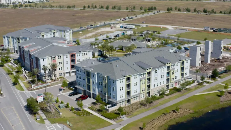 Aerial view of the Gatherings of Lake Nona community and amenities.